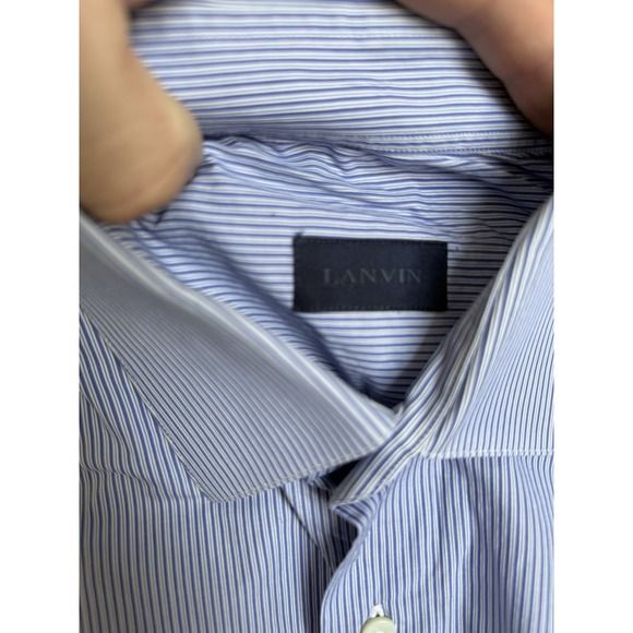 Lanvin Paris Men's Dress Shirt 15.5 39 Blue White Pinstripe 100% Made In Italy - Picture 3 of 9